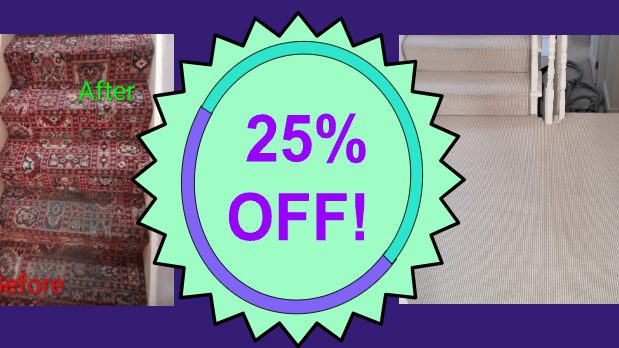 Before and after carpet and rug cleaning result from the dual hallway and stairs discount bundle